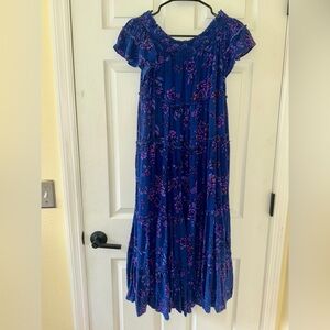 Free people off the shoulder Floral Blue and Purple Midi Dress